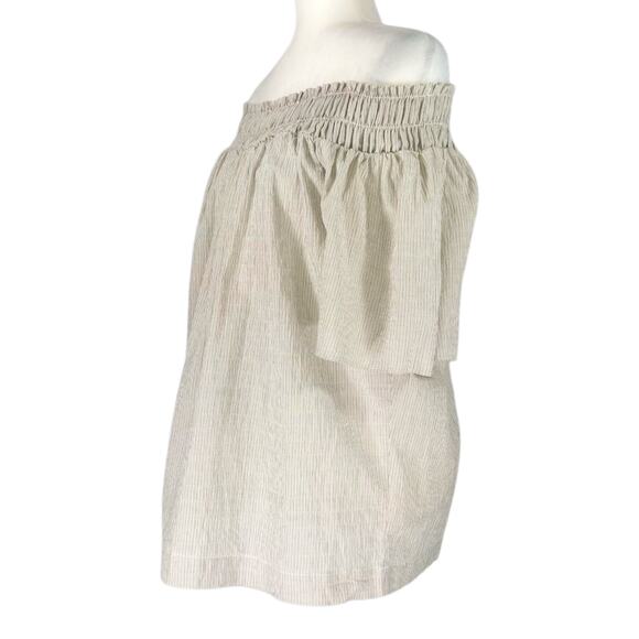 NWT A New Day Short Sleeve Smocked Yoke Top Sz. M Olive Green Stripe Cottagecore - Picture 1 of 12